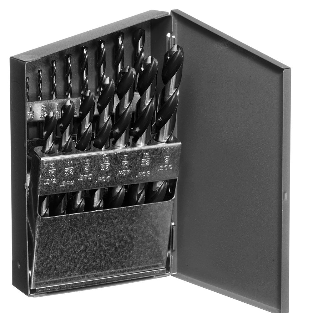 Champion 115C 705 Black HSS Drill Set – 15-Piece 1/16"–1/2" x 32nds — 705 Black HSS drills in metal case