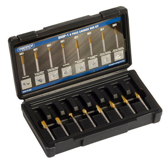 Champion BK8P-1 high performance 8-piece carbide bur kit for metal deburring