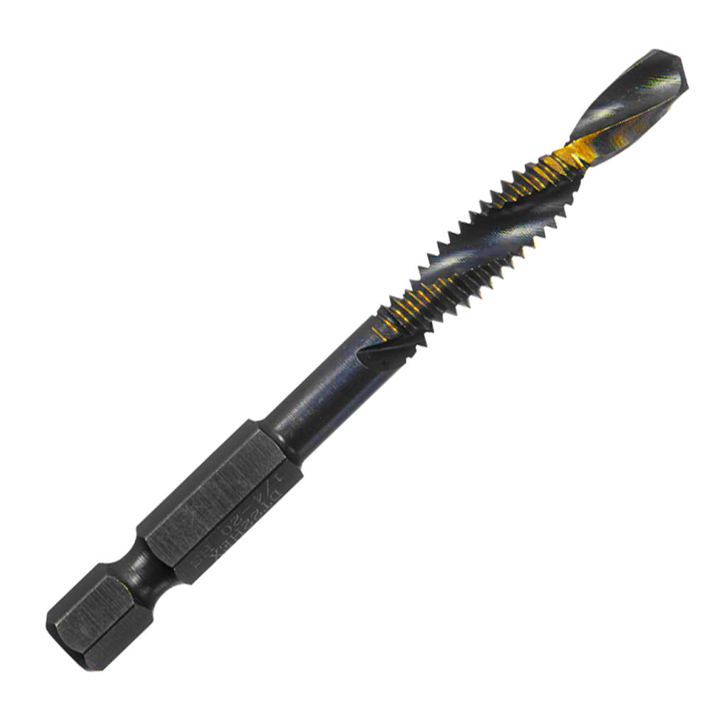Close-up DT22HEX drill-tap bit showing flutes and cutting edges