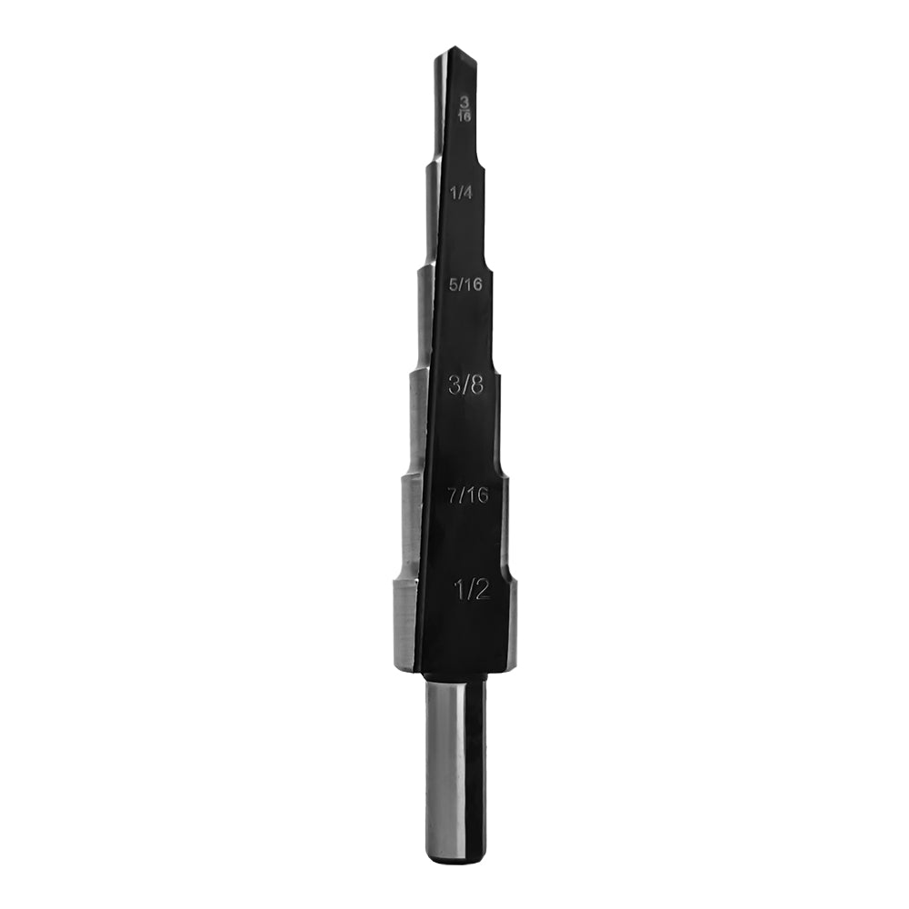 Close-up of Champion MSD step drill showing TiN coated cutting steps