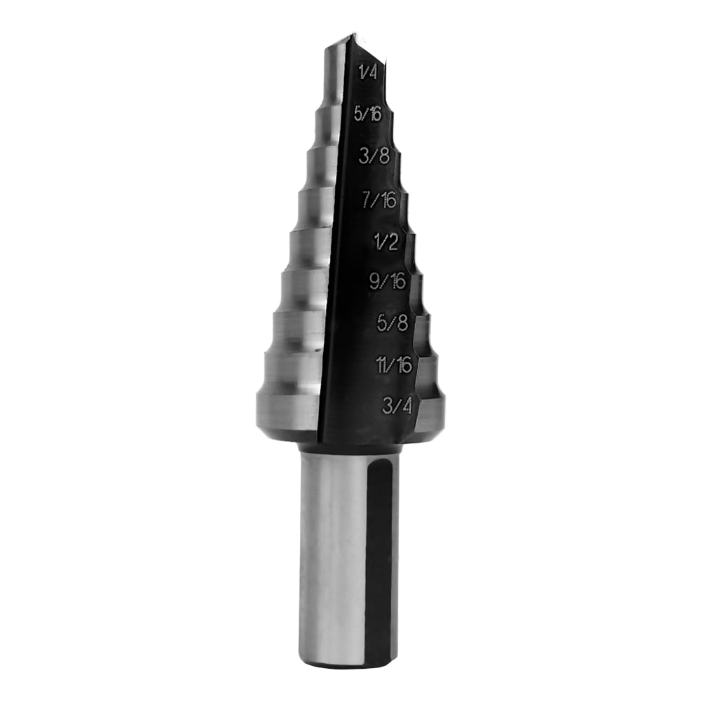 Straight shank step drill drilling clean hole in steel electrical panel