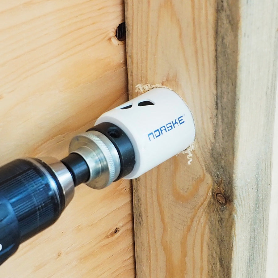 Bi-metal hole saw kit drilling clean holes in metal and wood