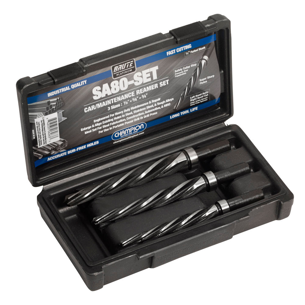 Heavy-duty maintenance reamer set for precision hole sizing and finishing in metal fabrication — Champion Cutting Tool SA80-SET.