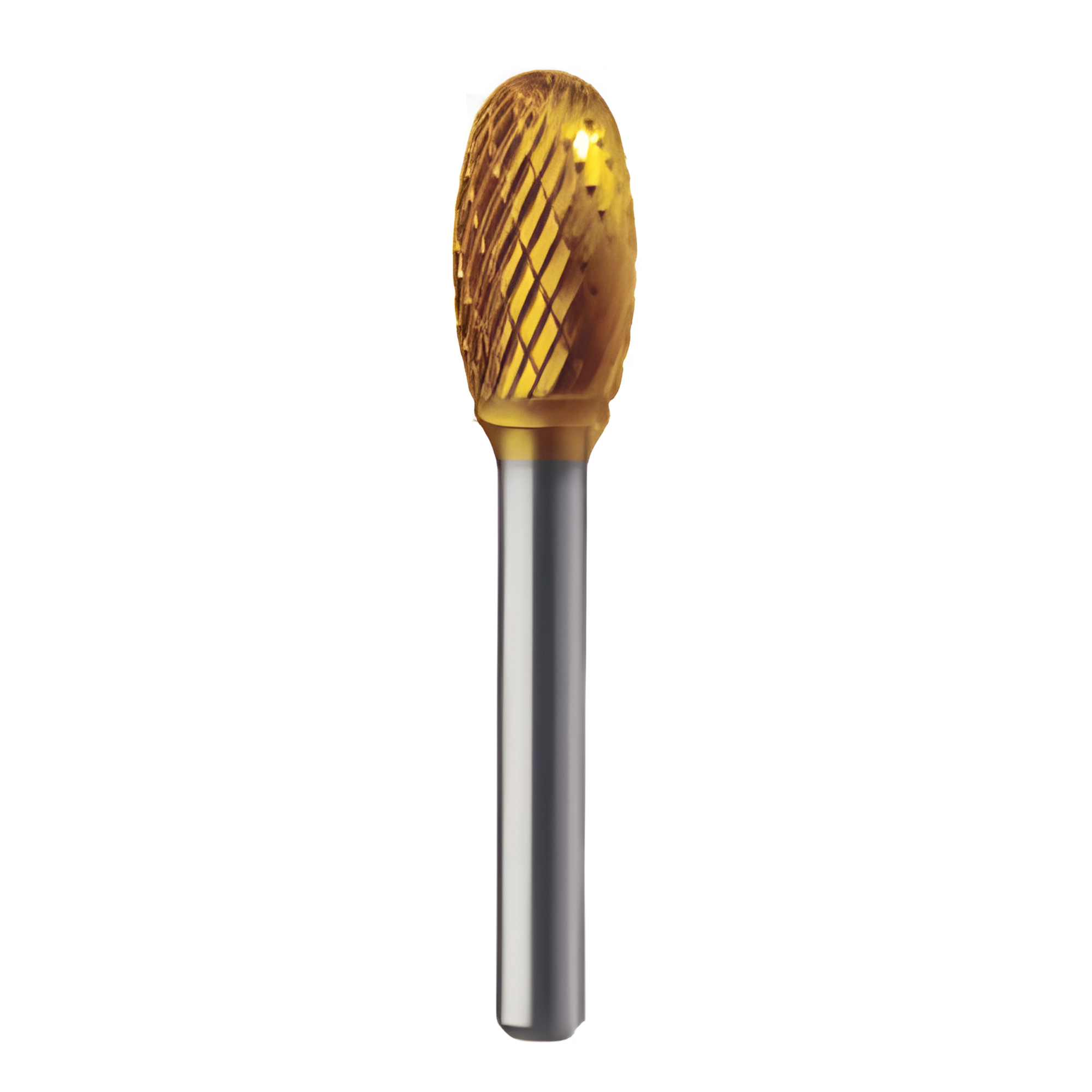 Oval shape carbide bur smoothing welded steel surface