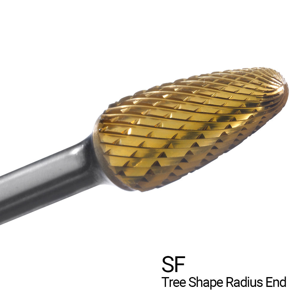 Champion SF5-IPAC 1/2" x 1" Tree Radius-End TiN-Coated Double-Cut Carbide Bur — profile image
