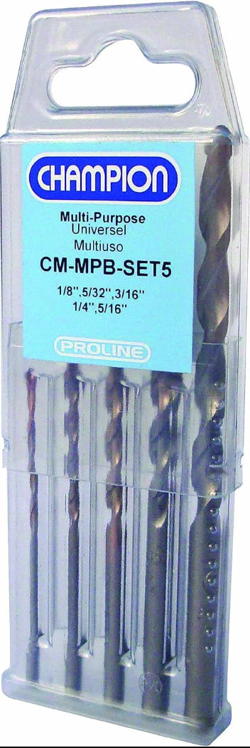 Champion CM-MPB-SET5 5-Piece Multi-Purpose Drill Bit Set — Champion CM-MPB-SET5 multi-purpose drill bit set with storage case