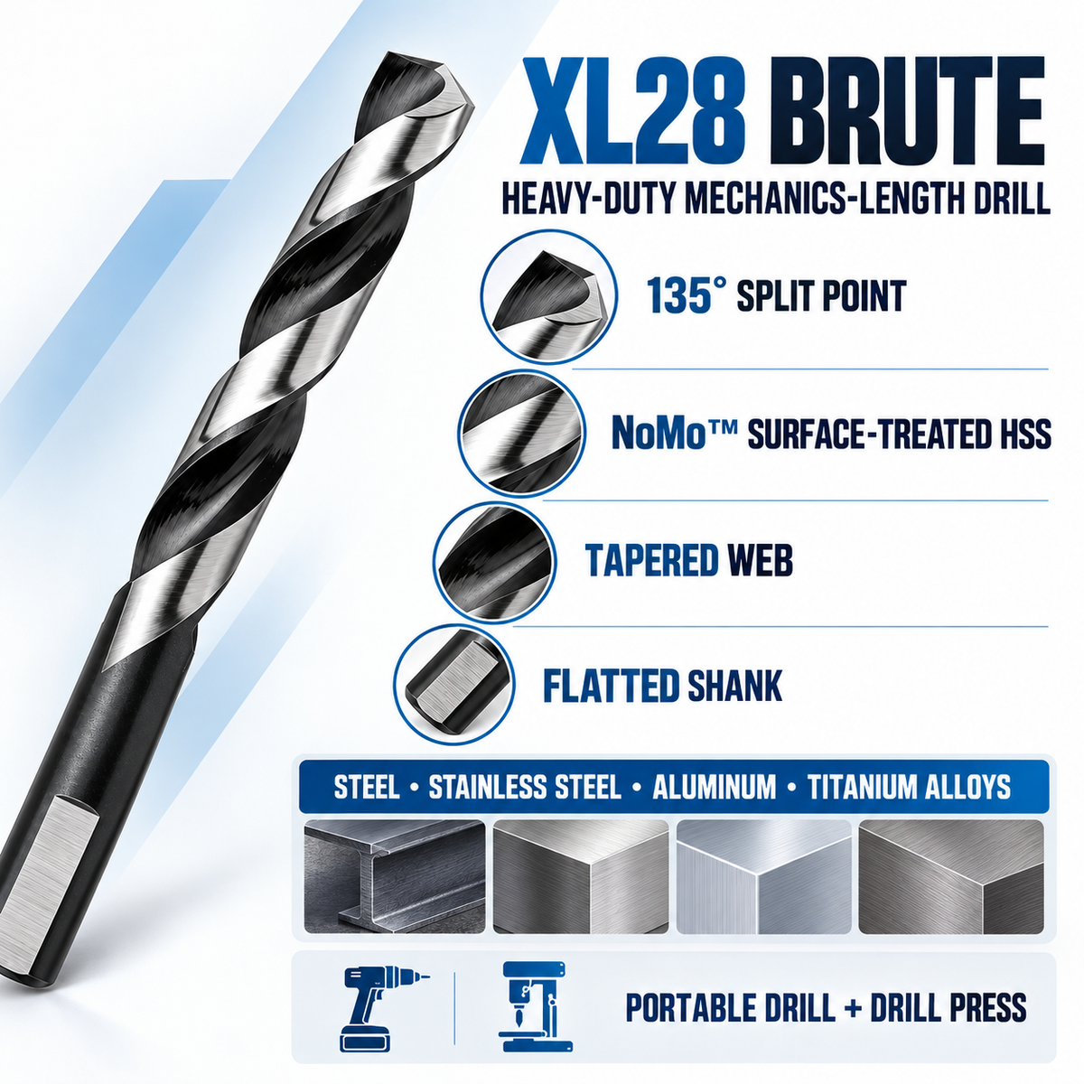 Foret de perceuse Champion XL28-3/16 Brute HSS à longueur mécanique, 3/16 po