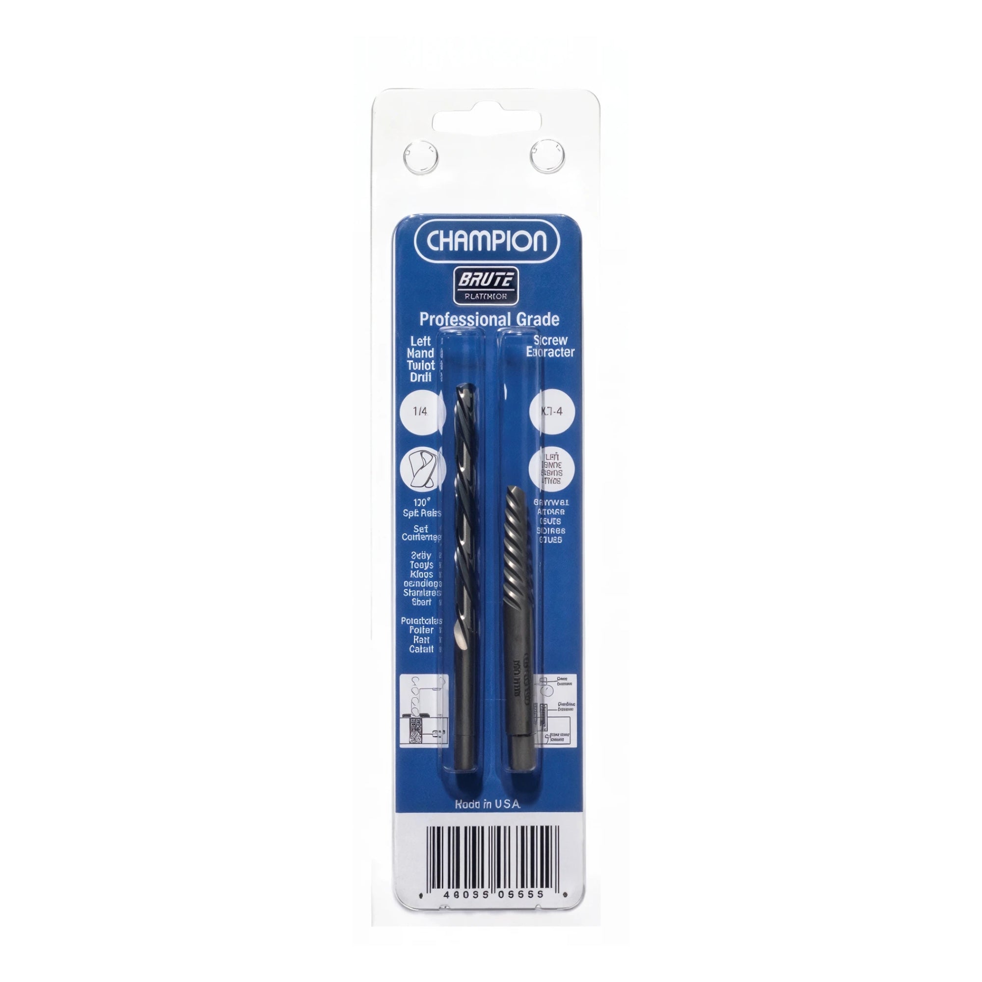 Champion 06556 iPAC X1-5 & XL5LH 19/64" Screw Extractor / Left-Hand Drill Set — matched left-hand drill and screw extractor pair