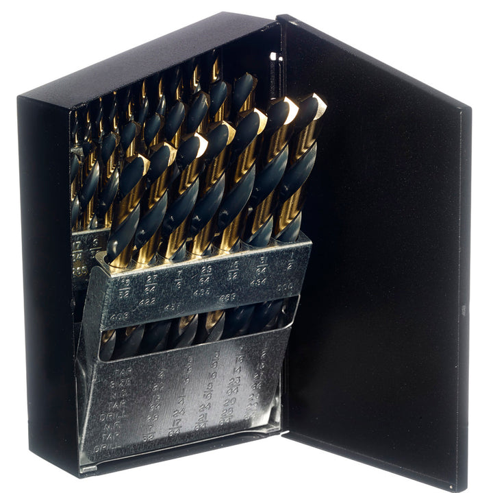 Champion 129-XGO BlackGold Drill Set – 29-Piece 1/16"–1/2" x 64ths — BlackGold HSS drills in metal storage case