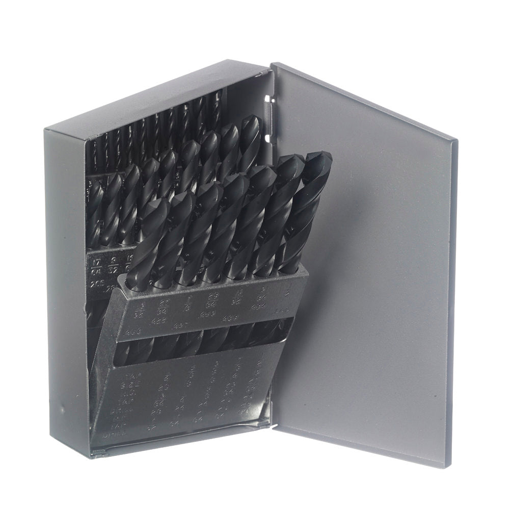 Champion 129C 705 Black HSS Drill Set – 29-Piece 1/16"–1/2" x 64ths — 705 Black HSS drills in metal case