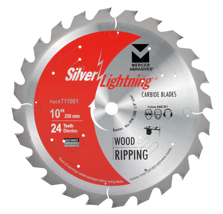 Mercer Abrasives 711001 10 in 24-Tooth ATB Carbide Ripping Circular Saw Blade for Wood