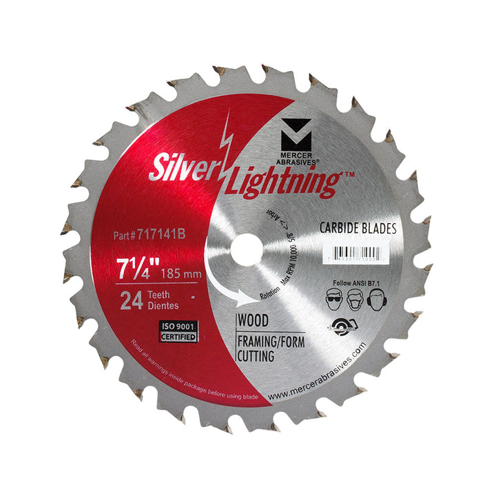 Mercer Abrasives 717141B 7-1/4 in 24-Tooth ATB Carbide Framing Circular Saw Blade for Wood 25-Pack
