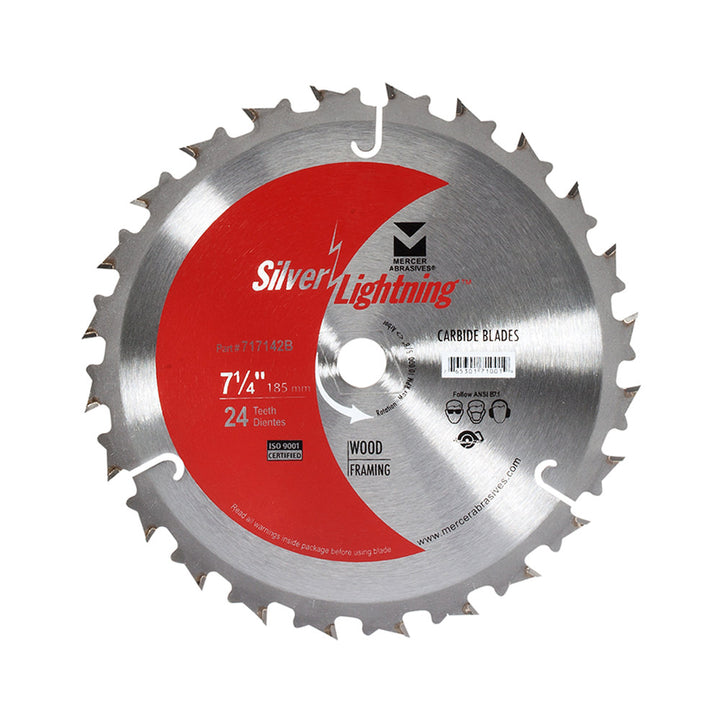 Mercer Abrasives 717142B 7-1/4 in 24-Tooth ATB Carbide Framing Circular Saw Blade for Wood 25-Pack