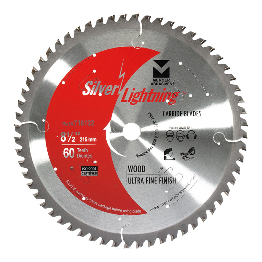 Mercer Abrasives 718122 8-1/2 in 60-Tooth ATB Carbide Fine Finish Circular Saw Blade for Wood