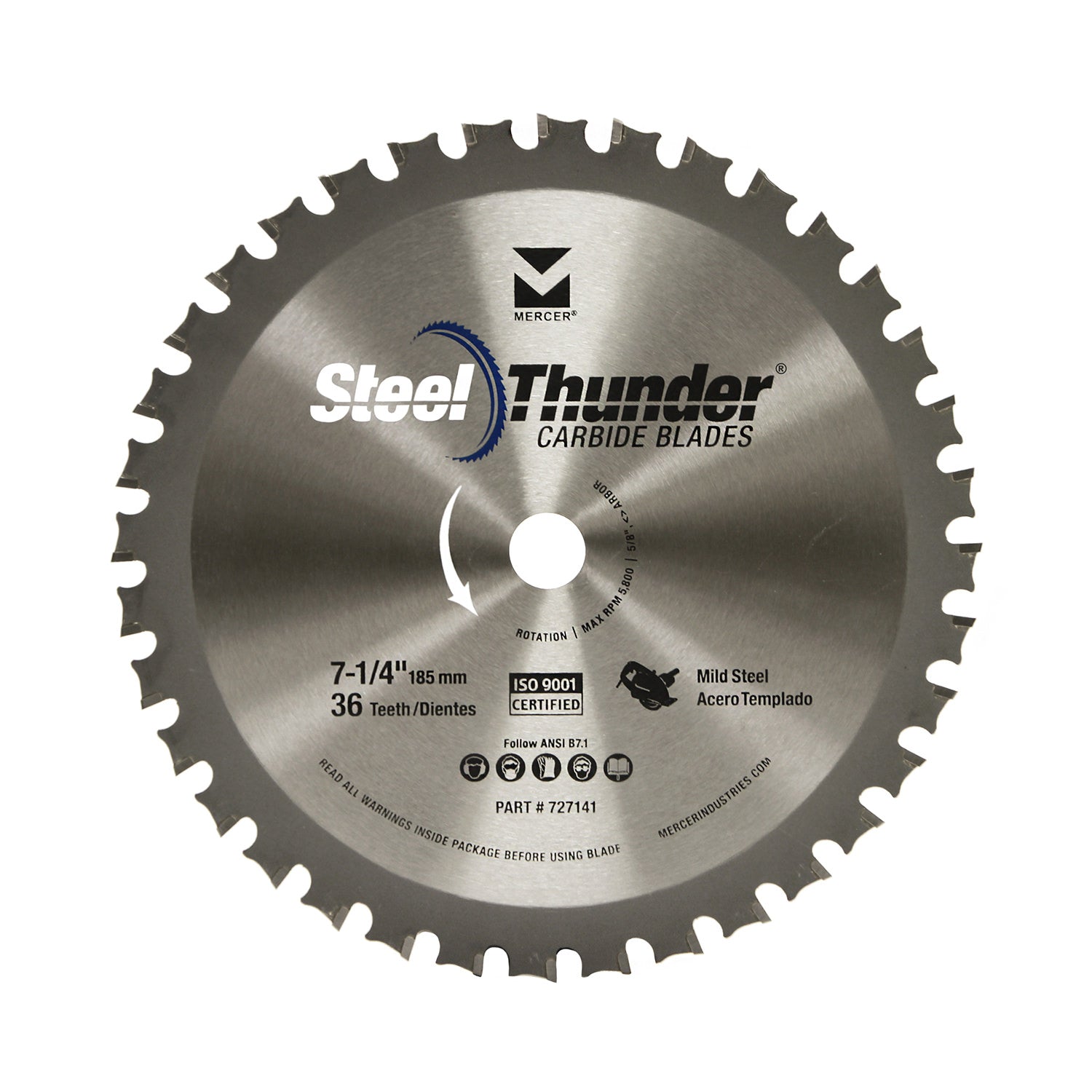 Mercer Abrasives 727141 7-1/4 in 36-Tooth TCG Carbide Circular Saw Blade - Mild Steel