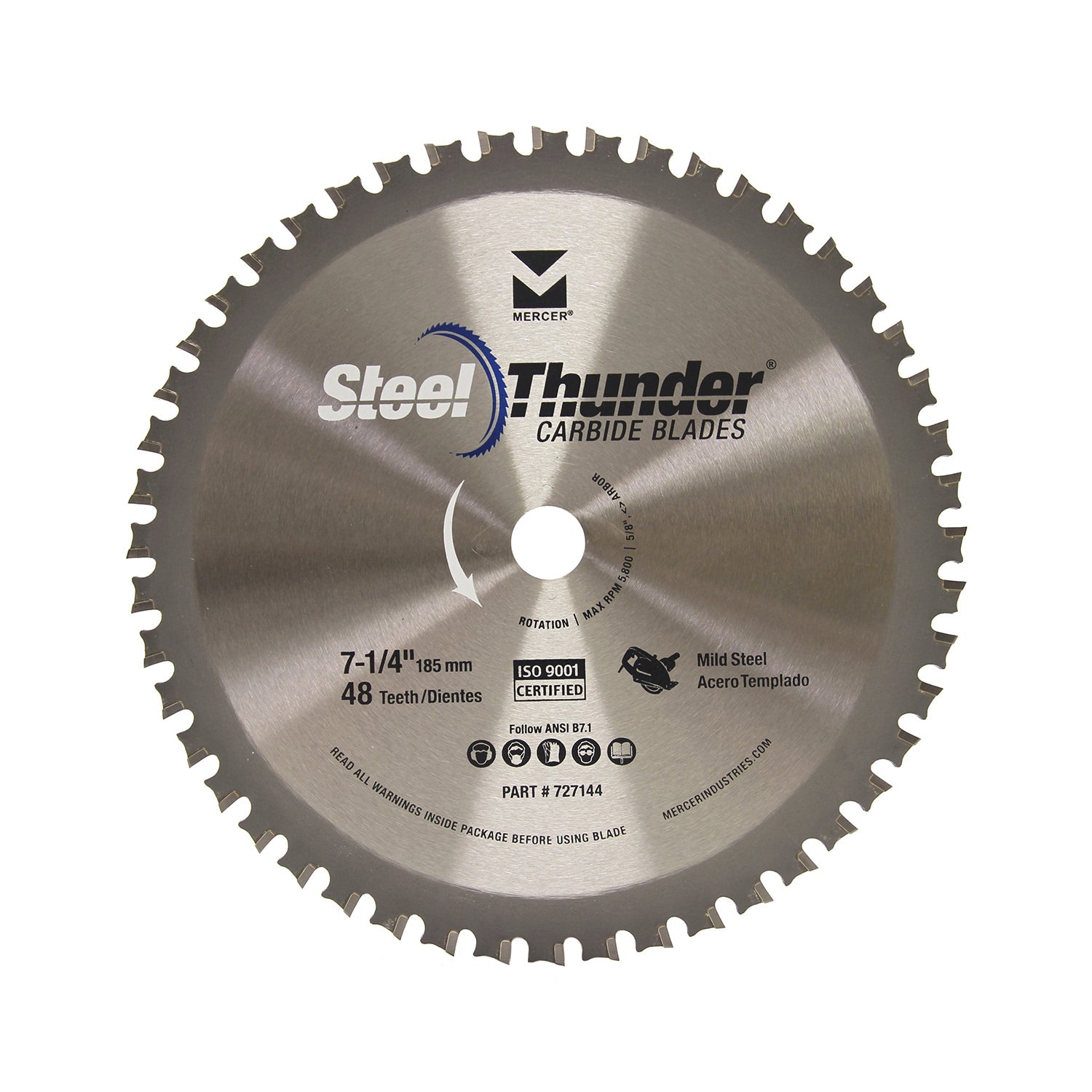 Mercer Abrasives 727144 7-1/4 in 48-Tooth TCG Carbide Circular Saw Blade - Mild Steel