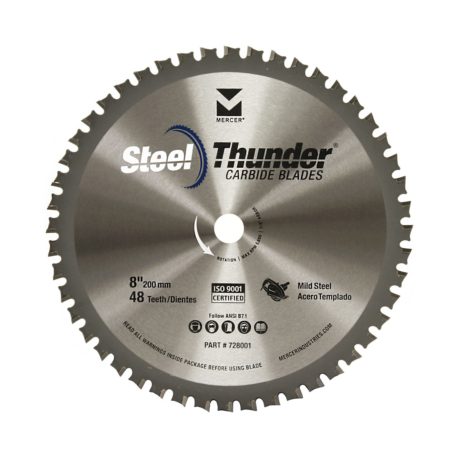 Mercer Abrasives 728001 8 in 48-Tooth TCG Carbide Circular Saw Blade - Mild Steel