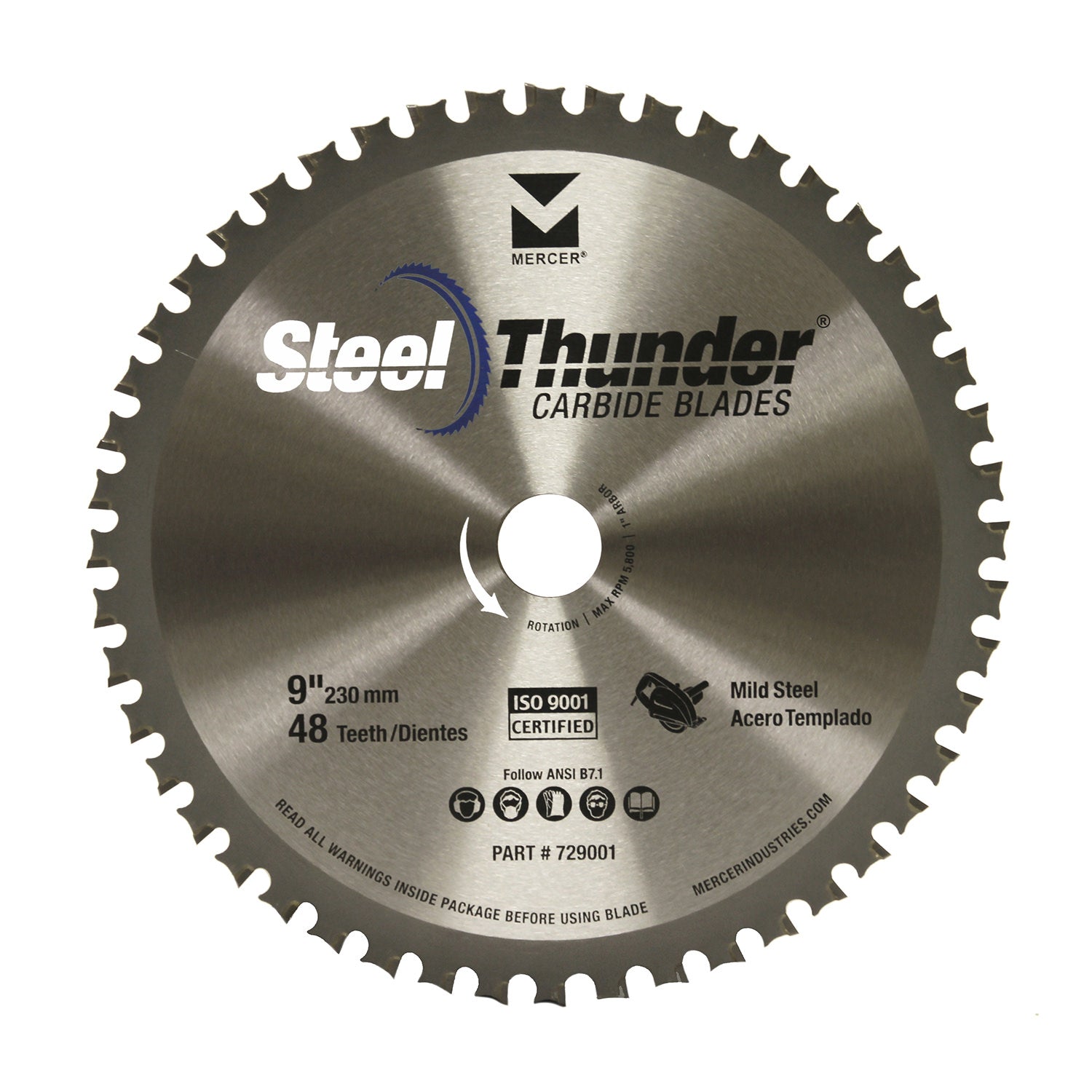 Mercer Abrasives 729001 9 in 48-Tooth TCG Carbide Circular Saw Blade - Mild Steel