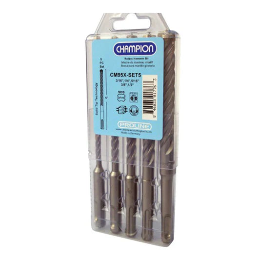 Champion CM95X-SET5 5-Piece SDS-Plus 4-Cutter Concrete Hammer Bit Set – 3/16 to 1/2 inch — product image
