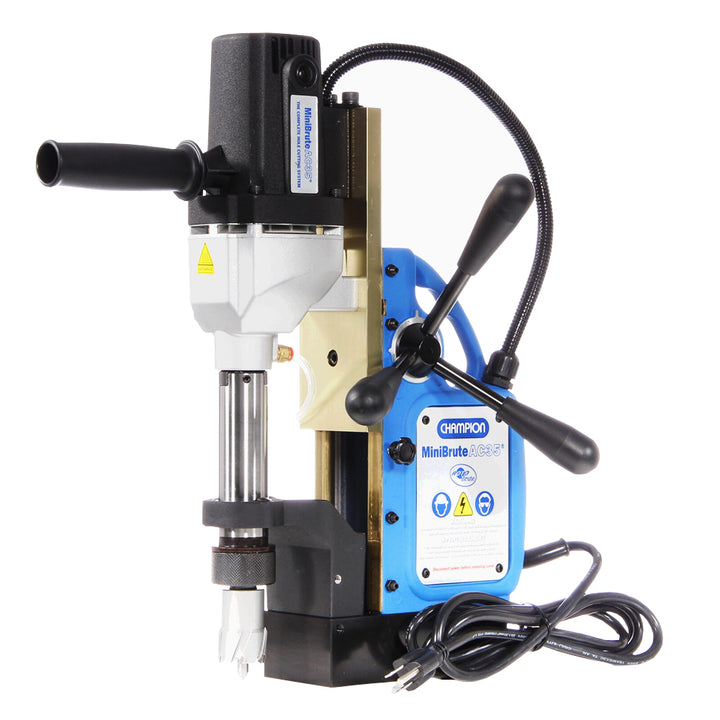 Champion AC3502-M Set-Screw Arbor for AC35 Magnetic Drill — Champion AC35 AC35109CQ Replacement Part – Cord protection sleeve — Champion AC35 MiniBrute magnetic drill press, 1-3/8 in x 2 in capacity, 3/4 in Weldon arbor, 2,200 lb magnet