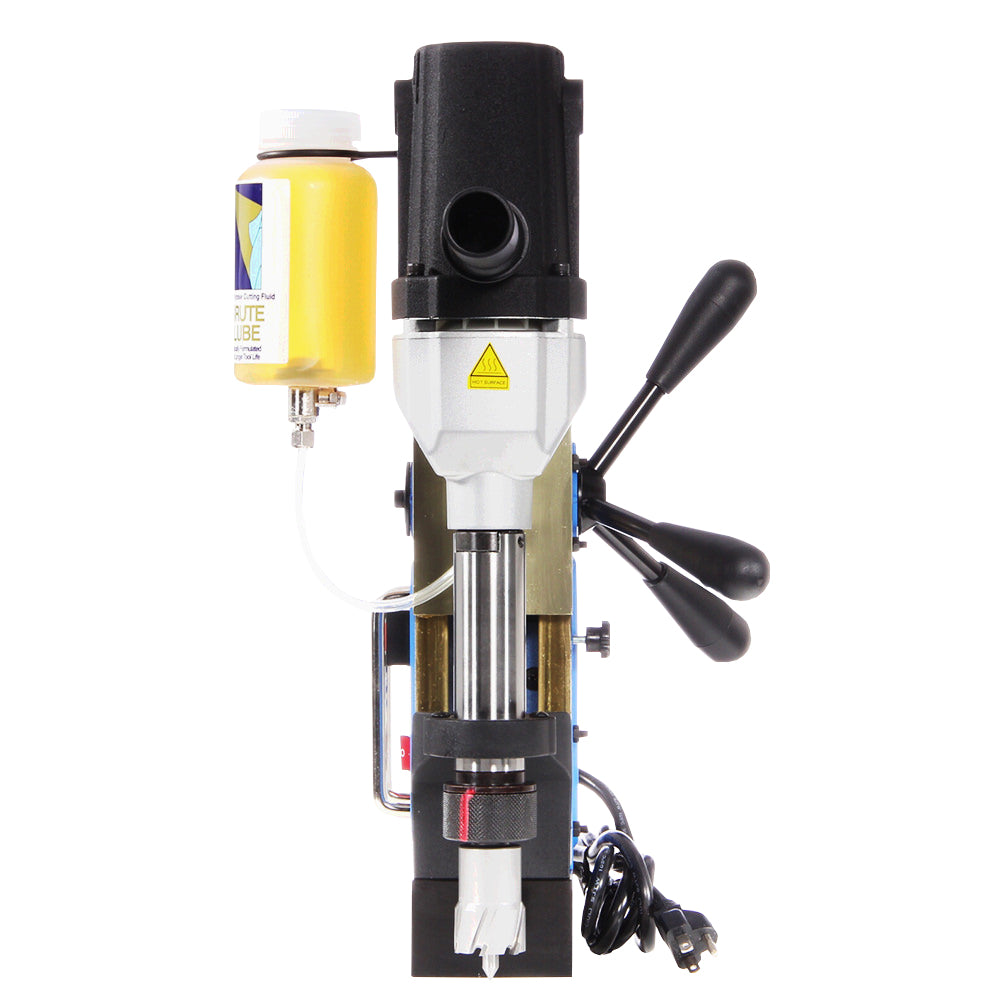 Lightweight 23 lb AC35 mag drill with quick-change arbor cutting structural steel plate