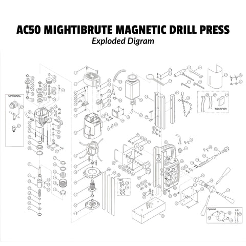 Exploded diagram of Champion AC50 mag drill components