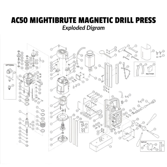 Champion AC50 AC50141 Replacement Part – Fan shroud — Exploded diagram of Champion AC50 mag drill components
