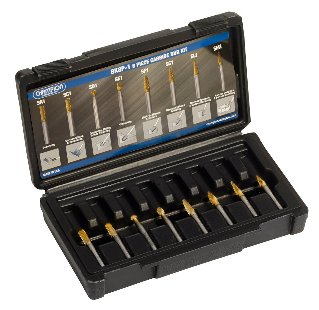 Champion BK8P-1 high performance 8-piece carbide bur kit for metal deburring
