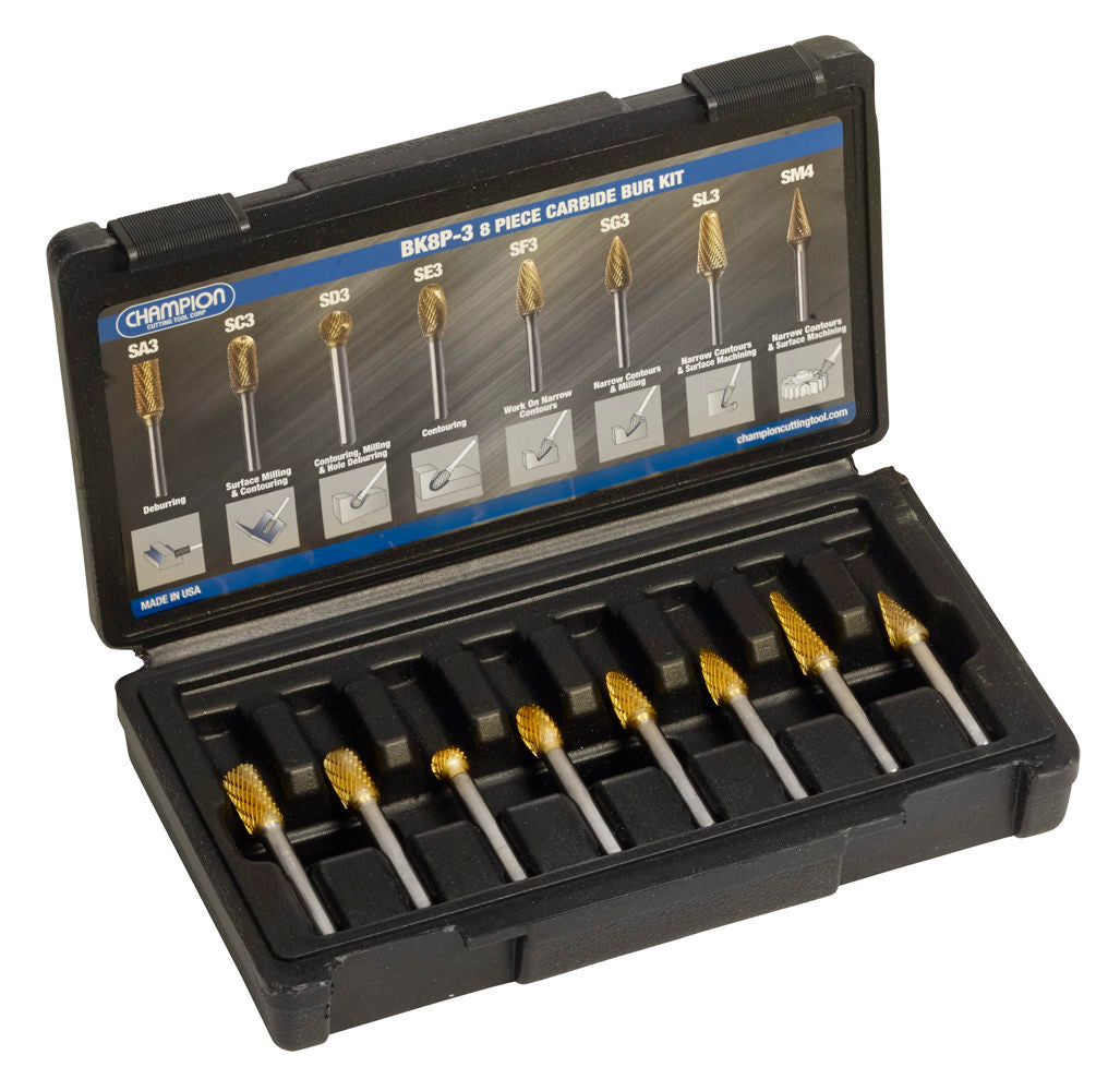 Champion BK8P-3 high performance 3/8 inch carbide bur kit for metal removal