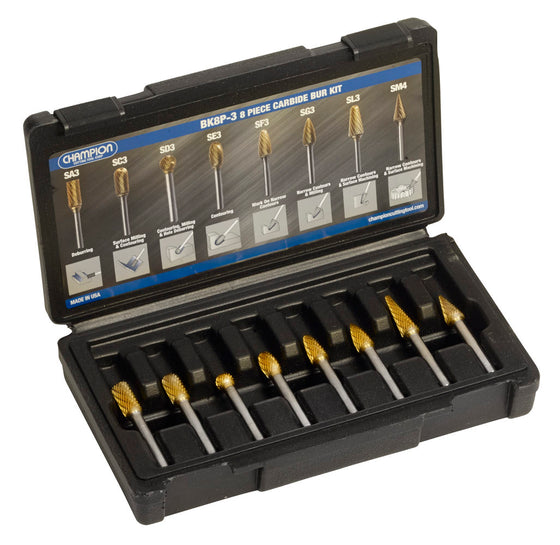 Champion BK8P-3 high performance 3/8 inch carbide bur kit for metal removal