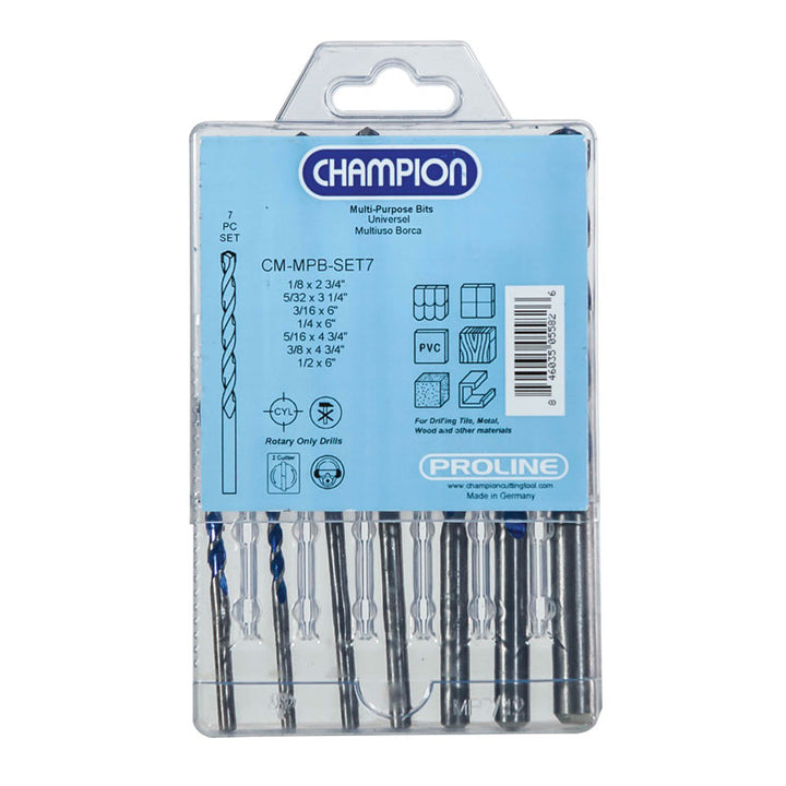 Champion CM-MPB-SET7 7-Piece Multi-Purpose Drill Bit Set — Champion CM-MPB-SET7 multi-purpose drill bit set in plastic case