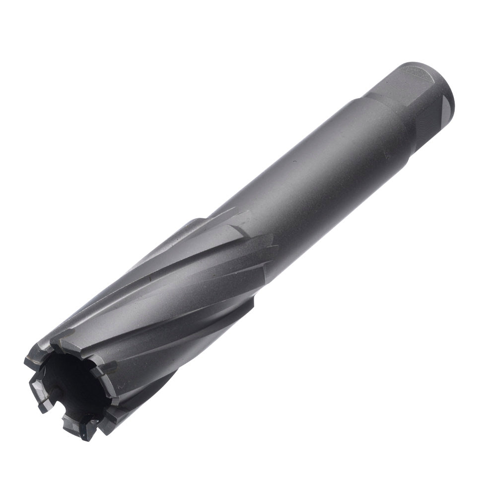 Triple-edge carbide annular cutter drilling extremely thick structural steel