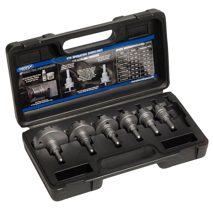 Champion CT5P-CONDUIT-1 7-Piece Electrical Carbide Hole Cutter Set — Champion CT5P-CONDUIT-1 carbide-tipped hole cutter set for electrical conduit drilling