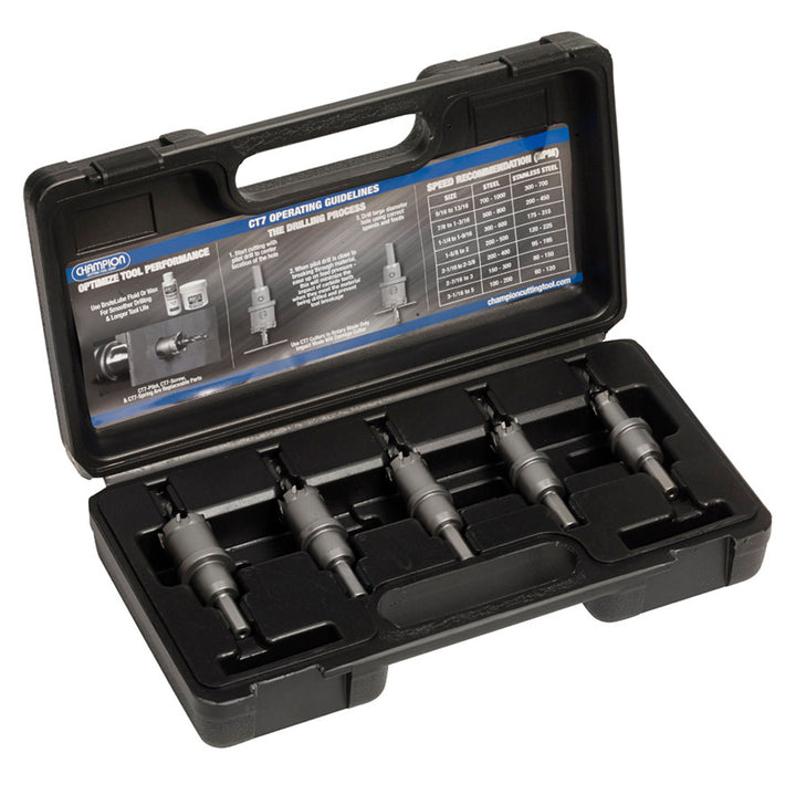 Champion CT7P-SET-4 5-Piece Maintenance Carbide Hole Cutter Set — Champion CT7P-SET-4 carbide-tipped hole cutter set for heavy-duty metal drilling