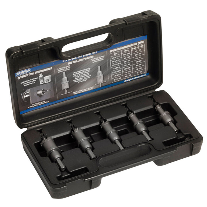 Champion CT7P-SET-5 5-Piece Bolt-Clearance Carbide Hole Cutter Set — Champion CT7P-SET-5 carbide-tipped bolt clearance hole cutter set for metal drilling