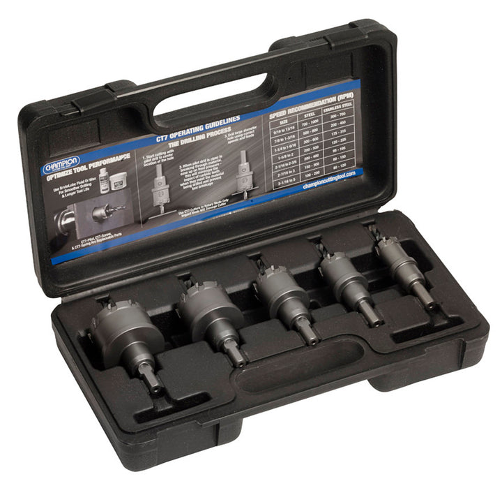 Champion CT7P-SET-6 5-Piece Electrical Carbide Hole Cutter Set — Champion CT7P-SET-6 carbide-tipped hole cutter set for electrical conduit drilling