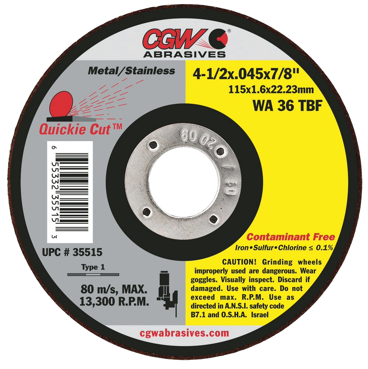 CGW Contaminant-Free white aluminum oxide cut-off wheels — representative series image