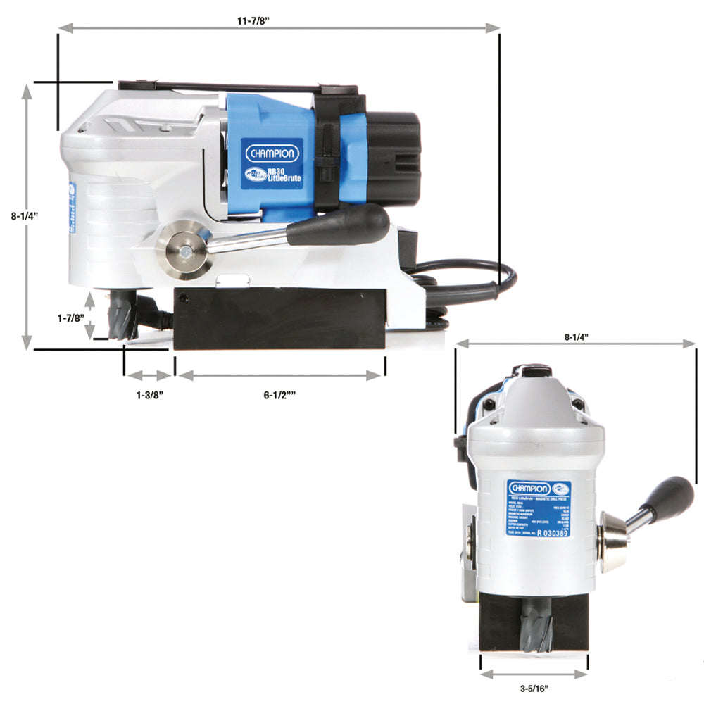 Light-weight 23 lb RB30 LittleBrute magnetic drill press in compact work environment