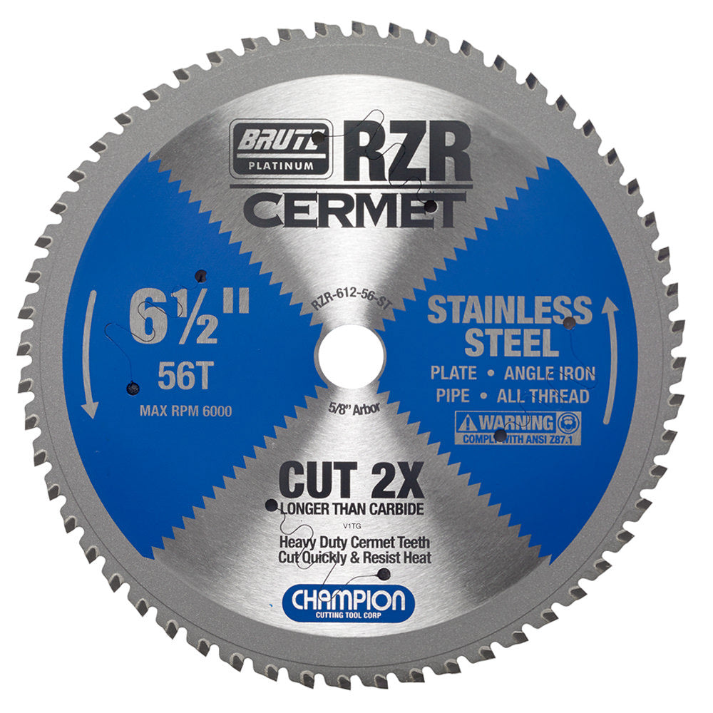 Champion RZR-612-56-ST 6-1/2 in 56-Tooth Cermet Circular Saw Blade - Stainless Steel