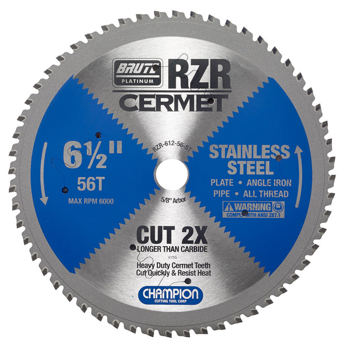 Champion RZR-612-56-ST 6-1/2 in 56-Tooth Cermet Circular Saw Blade - Stainless Steel