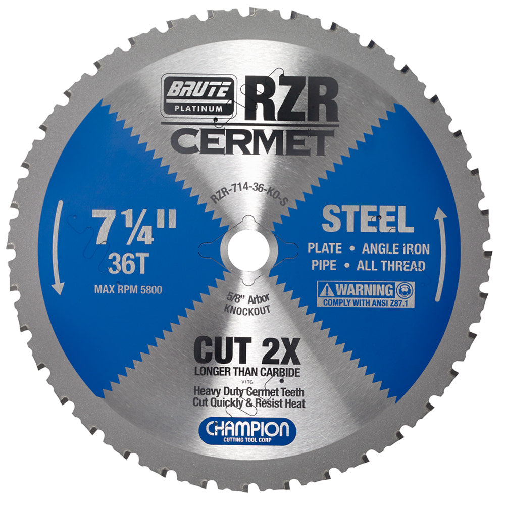 Champion RZR-714-36-KO-S 7-1/4 in 36-Tooth KO Cermet Circular Saw Blade - Steel