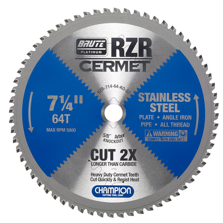 Champion RZR-714-64-KO-ST 7-1/4 in 64-Tooth KO Cermet Circular Saw Blade - Stainless Steel