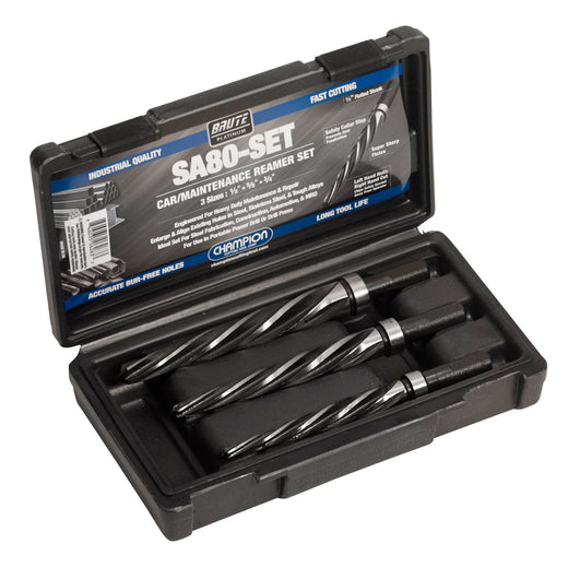 Heavy-duty maintenance reamer set for precision hole sizing and finishing in metal fabrication — Champion Cutting Tool SA80-SET.