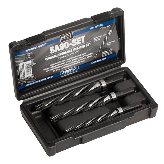 Heavy-duty maintenance reamer set for precision hole sizing and finishing in metal fabrication — Champion Cutting Tool SA80-SET.