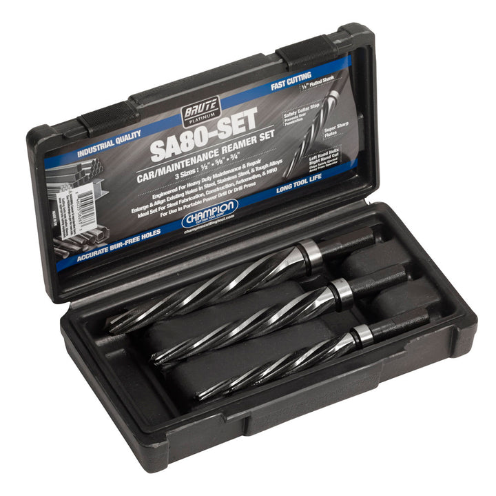 Champion SA80-SET 3-Piece Maintenance Reamer Set — Heavy-duty maintenance reamer set for precision hole sizing and finishing in metal fabrication — Champion Cutting Tool SA80-SET.