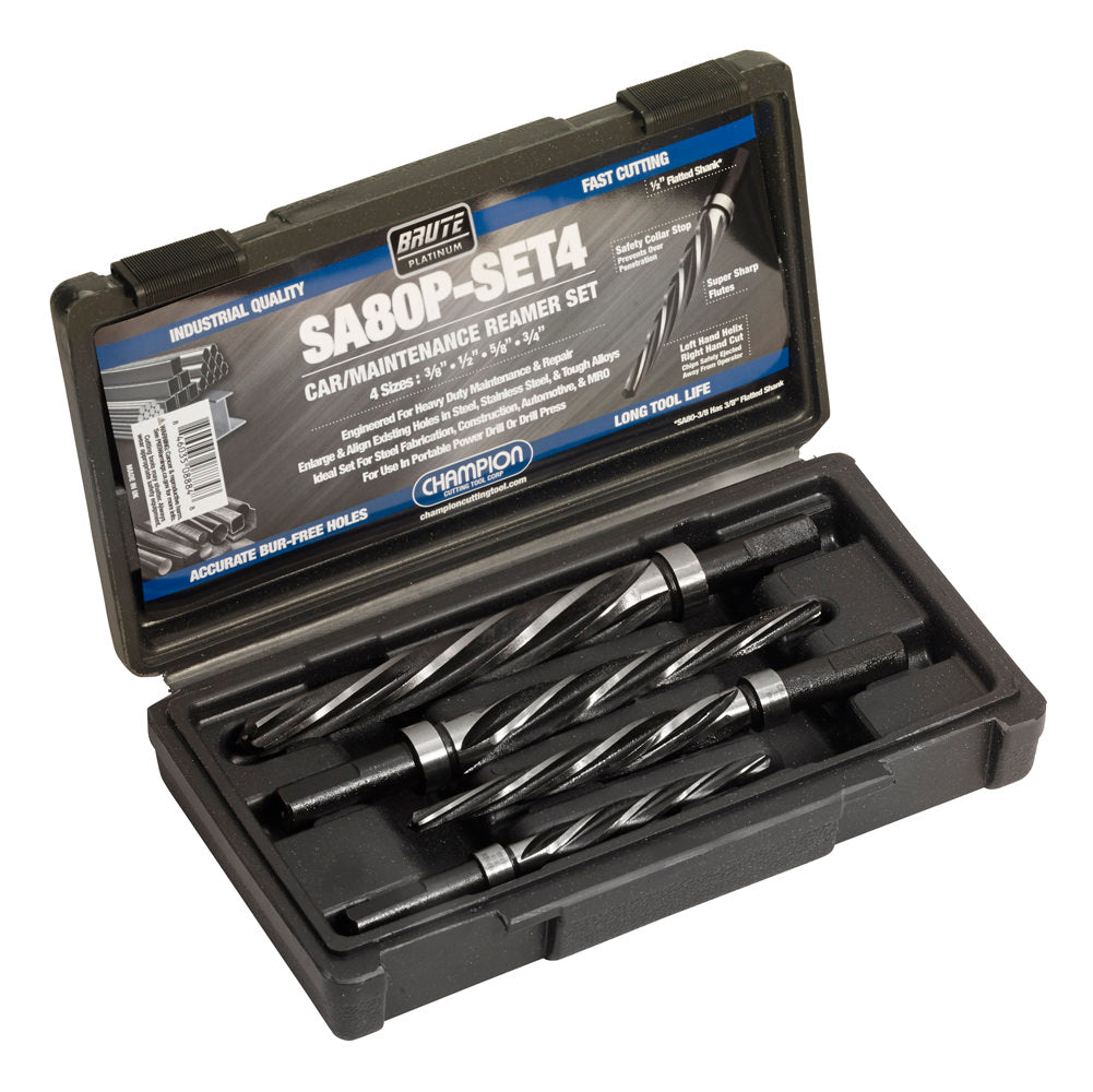 Industrial-grade pilot reamer set designed for smooth alignment and deburring in maintenance and repair work — Champion Cutting Tool SA80P-SET4.