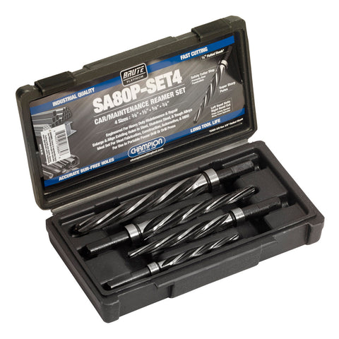 Industrial-grade pilot reamer set designed for smooth alignment and deburring in maintenance and repair work — Champion Cutting Tool SA80P-SET4.