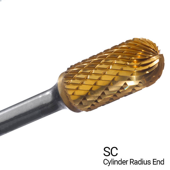 Champion SC5-IPAC 1/2" x 1" Cylinder Radius-End TiN-Coated Double-Cut Carbide Bur — profile image
