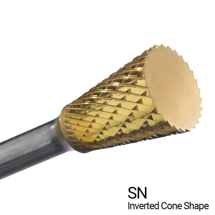 Champion SN7 3/4" x 5/8" Inverted Cone TiN-Coated Double-Cut Carbide Bur — profile image