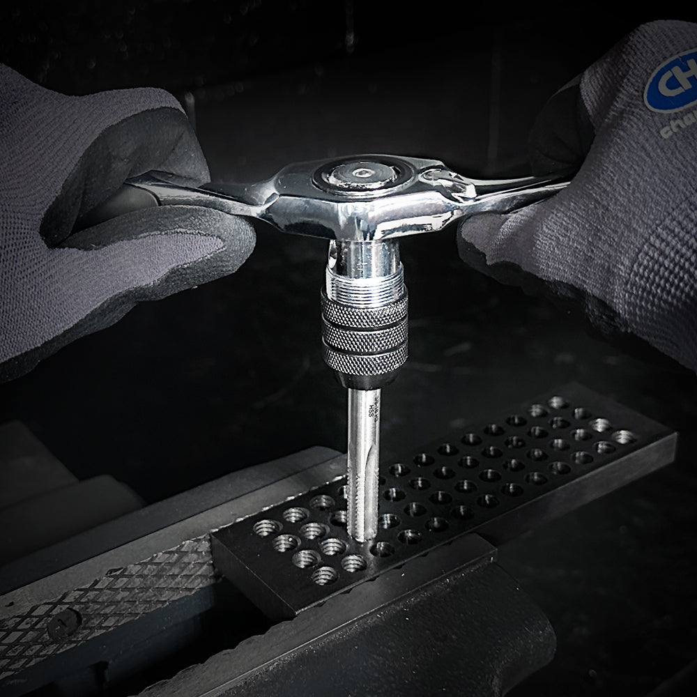 Champion tap and die sets with SAE and metric threading tools